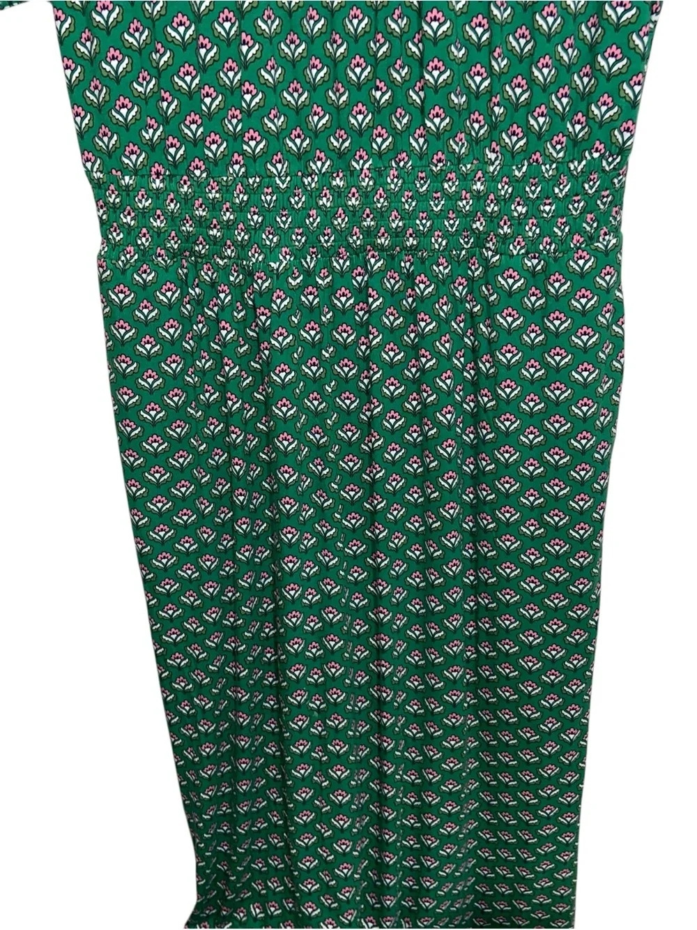Boden Dress Womens Size 12 Highland Geo Floral Kelly Green Smocked Waist Pockets - Picture 5 of 14
